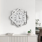 26" Silver Mirrored Glass Silent Analog Geometric Wall Clock  Warm Home View
