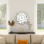 26" Silver Mirrored Glass Silent Analog Geometric Wall Clock  Warm Home View