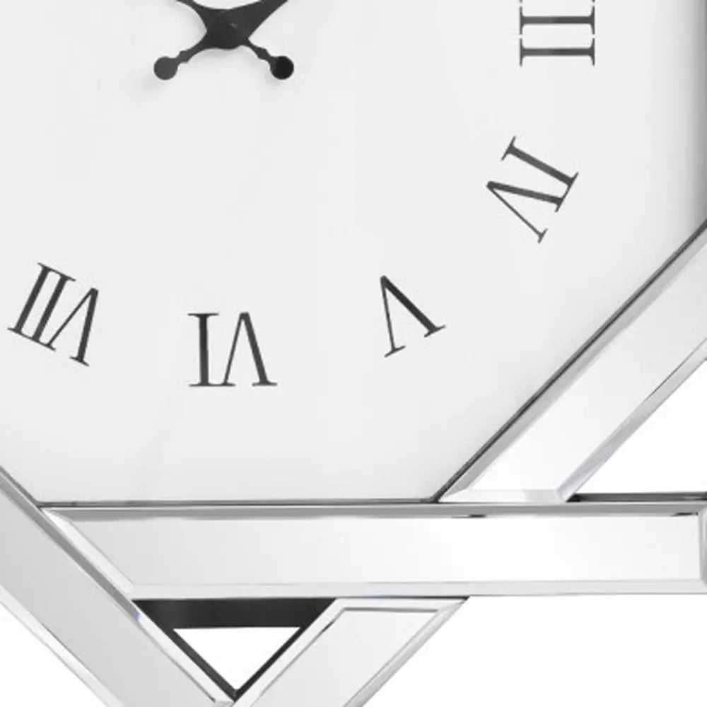 26" Silver Mirrored Glass Silent Analog Geometric Wall Clock  Warm Home View
