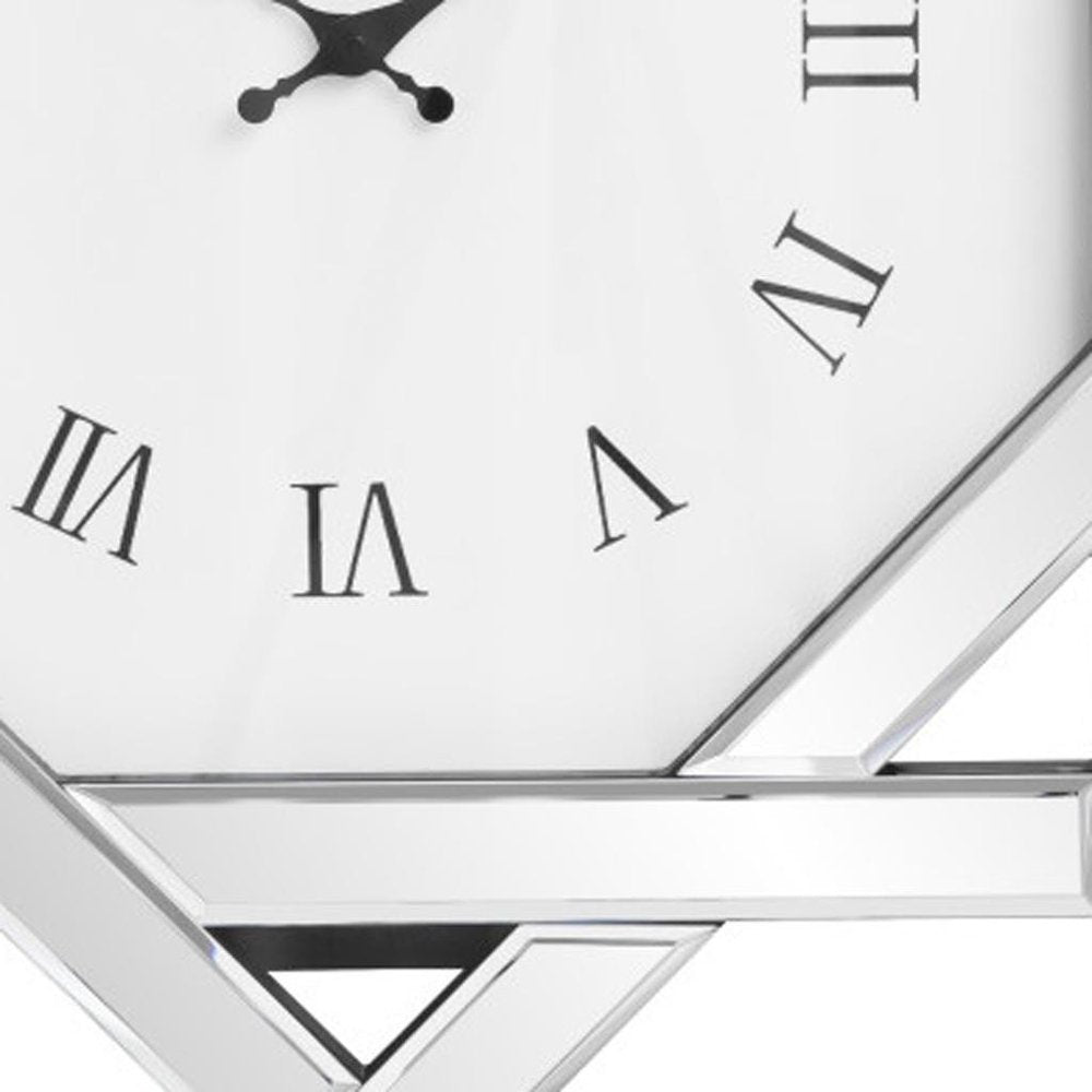 26" Silver Mirrored Glass Silent Analog Geometric Wall Clock  Warm Home View
