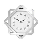 26" Silver Mirrored Glass Silent Analog Geometric Wall Clock  Warm Home View