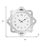 26" Silver Mirrored Glass Silent Analog Geometric Wall Clock  Warm Home View