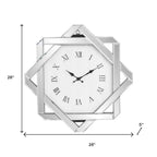 26" Silver Mirrored Glass Silent Analog Geometric Wall Clock  Warm Home View