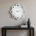 26" Silver Mirrored Glass Silent Analog Geometric Wall Clock  Warm Home View