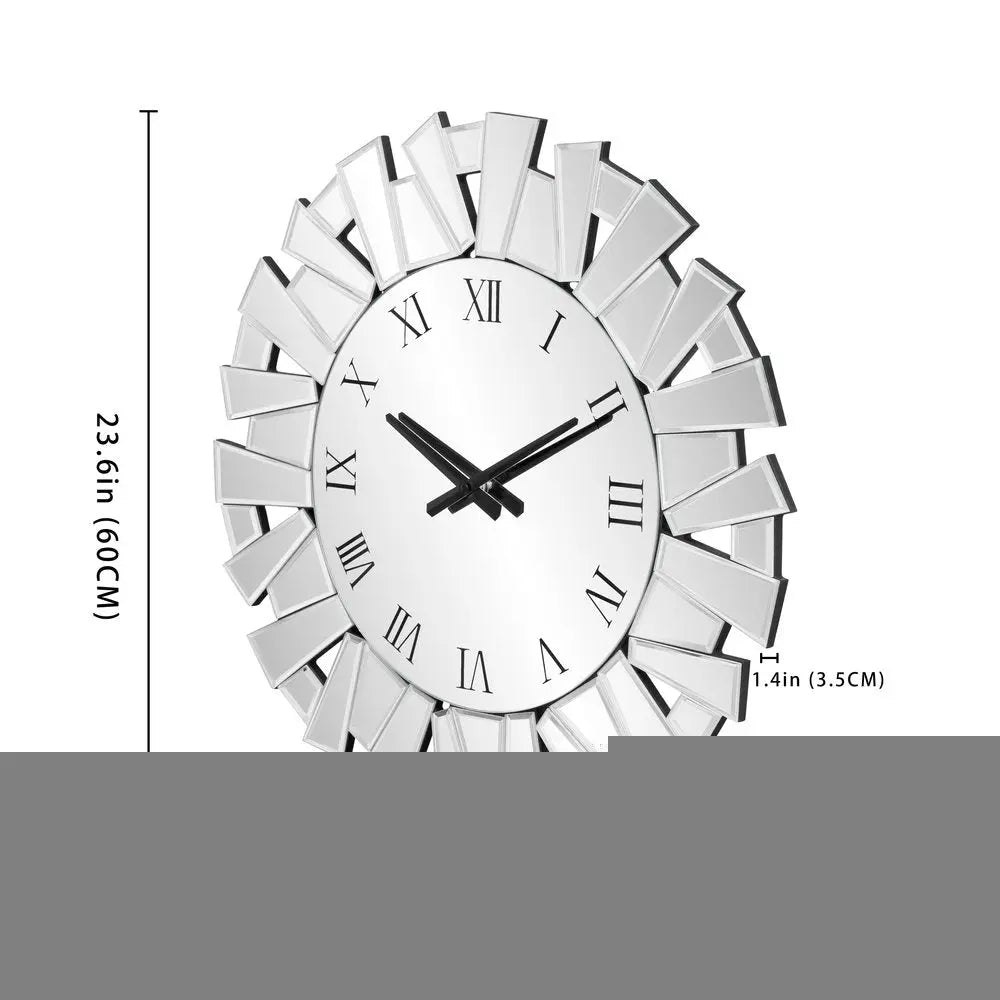 27" Silver Mirrored Glass Silent Analog Sunburst Wall Clock  Warm Home View