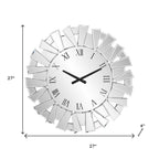 27" Silver Mirrored Glass Silent Analog Sunburst Wall Clock
