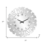 27" Silver Mirrored Glass Silent Analog Sunburst Wall Clock  Warm Home View
