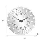 27" Silver Mirrored Glass Silent Analog Sunburst Wall Clock  Warm Home View