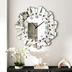 27" Silver Mirrored Glass Silent Analog Sunburst Wall Clock  Warm Home View
