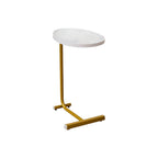 Set of Two White and Gold Faux Marble and Metal Oval End Tables  Warm Home View