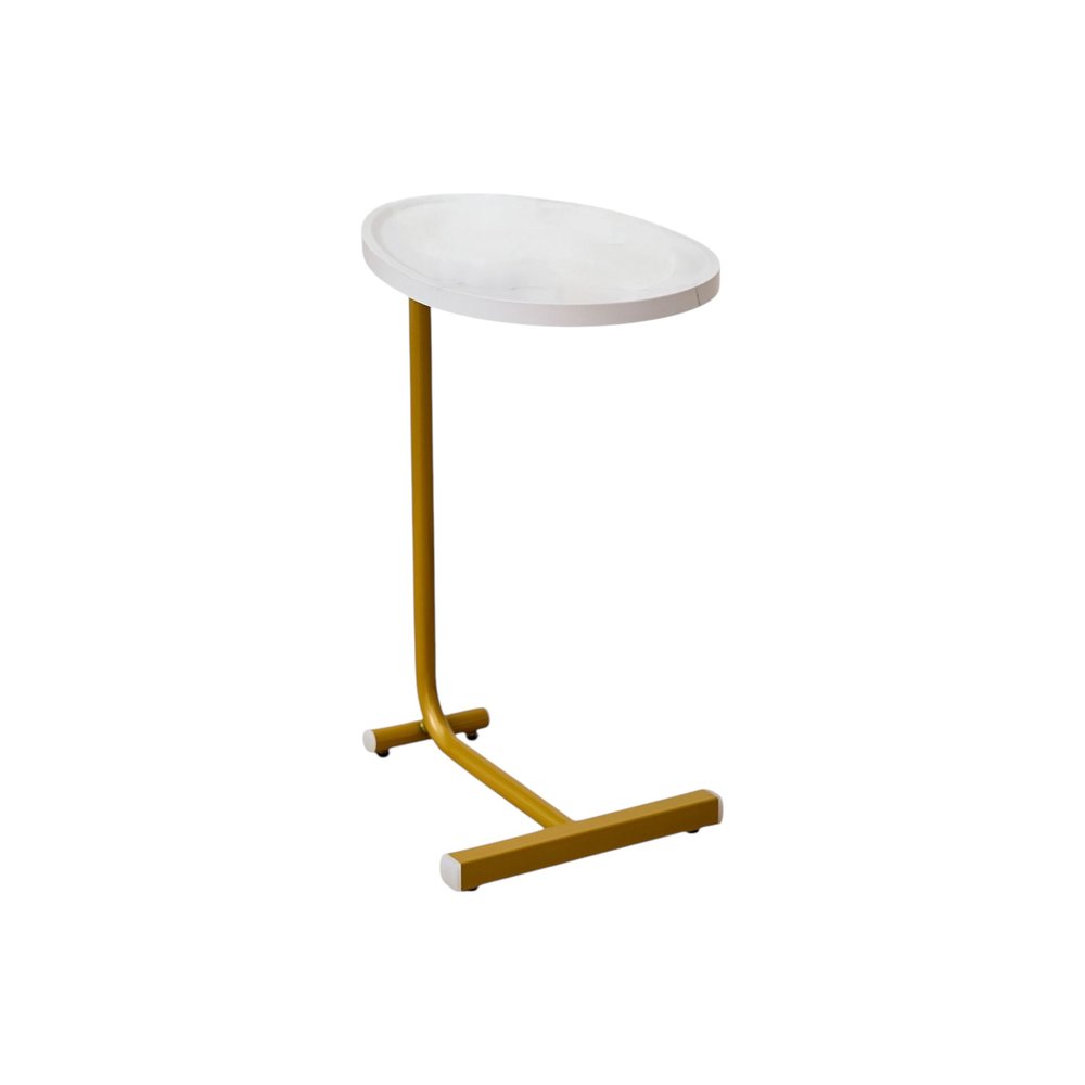 Set of Two White and Gold Faux Marble and Metal Oval End Tables  Warm Home View