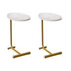 Set of Two White and Gold Faux Marble and Metal Oval End Tables  Warm Home View