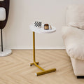 Set of Two White and Gold Faux Marble and Metal Oval End Tables  Warm Home View