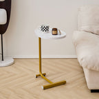 Set of Two White and Gold Faux Marble and Metal Oval End Tables  Warm Home View