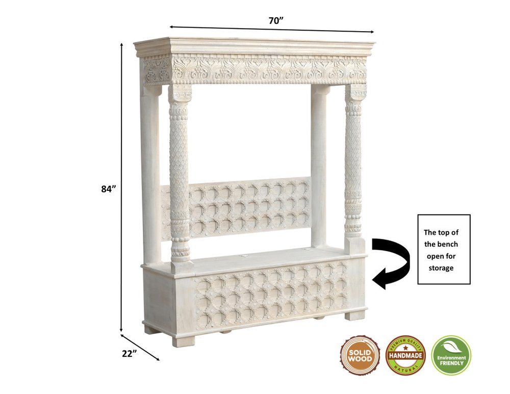 White Floral Wood Storage Bench, Flip Top, 1-Piece  Warm Home View