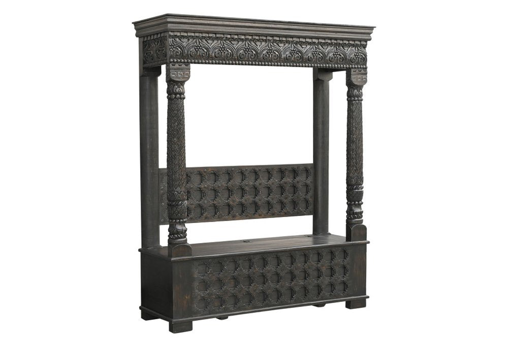 Black Floral Wood Storage Bench, Flip Top, 1-Piece  Warm Home View