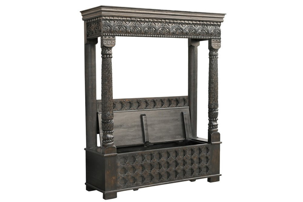 Black Floral Wood Storage Bench, Flip Top, 1-Piece  Warm Home View