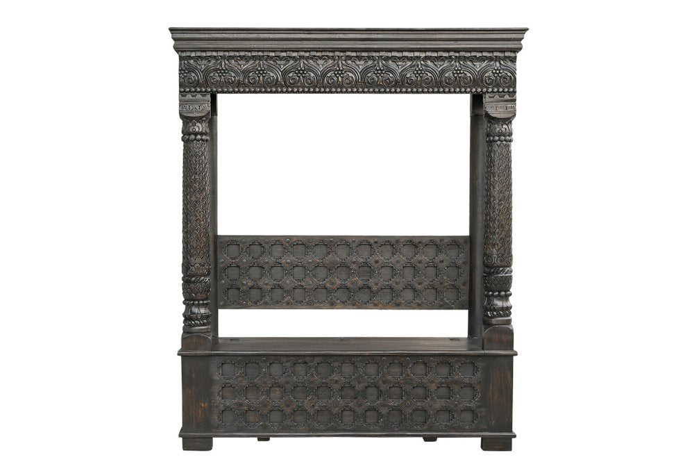 Black Floral Wood Storage Bench, Flip Top, 1-Piece  Warm Home View