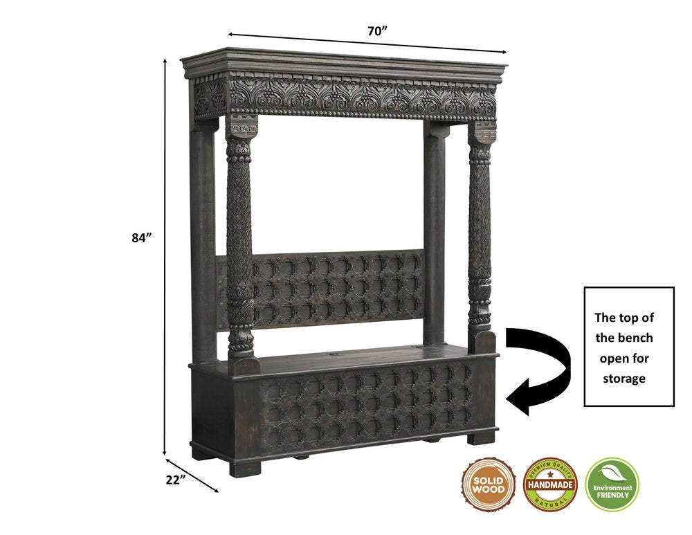 Black Floral Wood Storage Bench, Flip Top, 1-Piece  Warm Home View