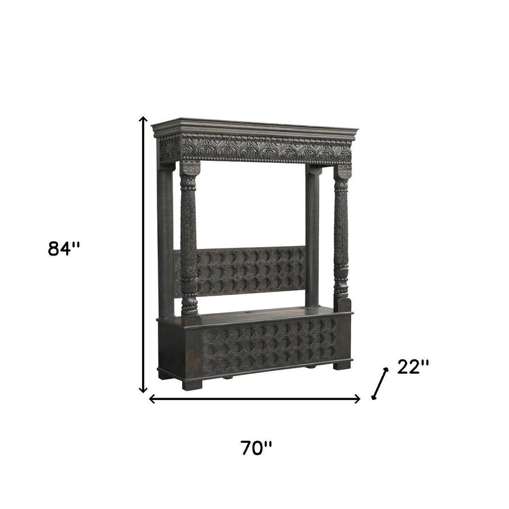 Black Floral Wood Storage Bench, Flip Top, 1-Piece  Warm Home View