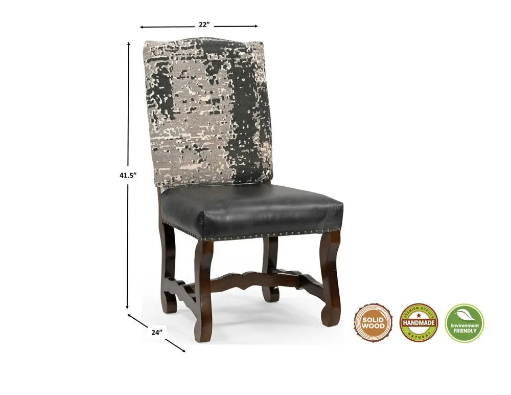 Brown Solid Wood 7pc Dining Set with Black Leather Chairs  Warm Home View