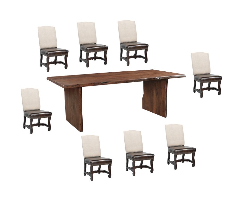 Nine Piece Brown Solid Wood Dining Set with Eight Chairs  Warm Home View