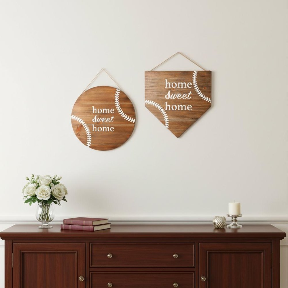 Set of Two Brown And White Home Sweet Home Wood Wall Decor  Warm Home View