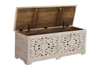 52" White Solid Wood Floral Ottoman With Storage  Warm Home View