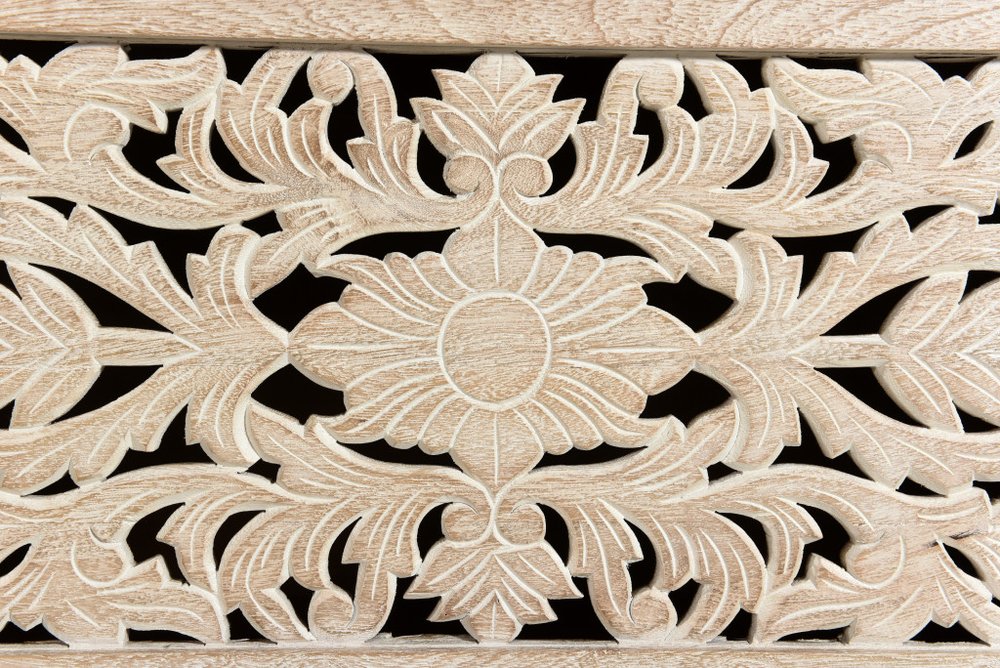 52" White Solid Wood Floral Ottoman With Storage  Warm Home View