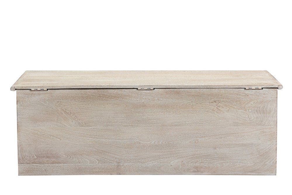 52" White Solid Wood Floral Ottoman With Storage  Warm Home View