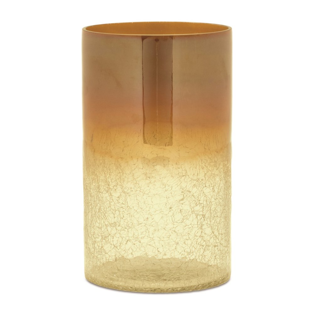 Set of Two Gold Glass Tabletop Pillar Candle Holders  Warm Home View