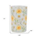 Set of Two Yellow And Green Floral Glass Tabletop Pillar Candle Holders  Warm Home View