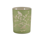 Set of Two Green Floral Glass Tabletop Pillar Candle Holders  Warm Home View
