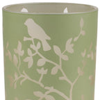 Set of Two Green Floral Glass Tabletop Pillar Candle Holders  Warm Home View
