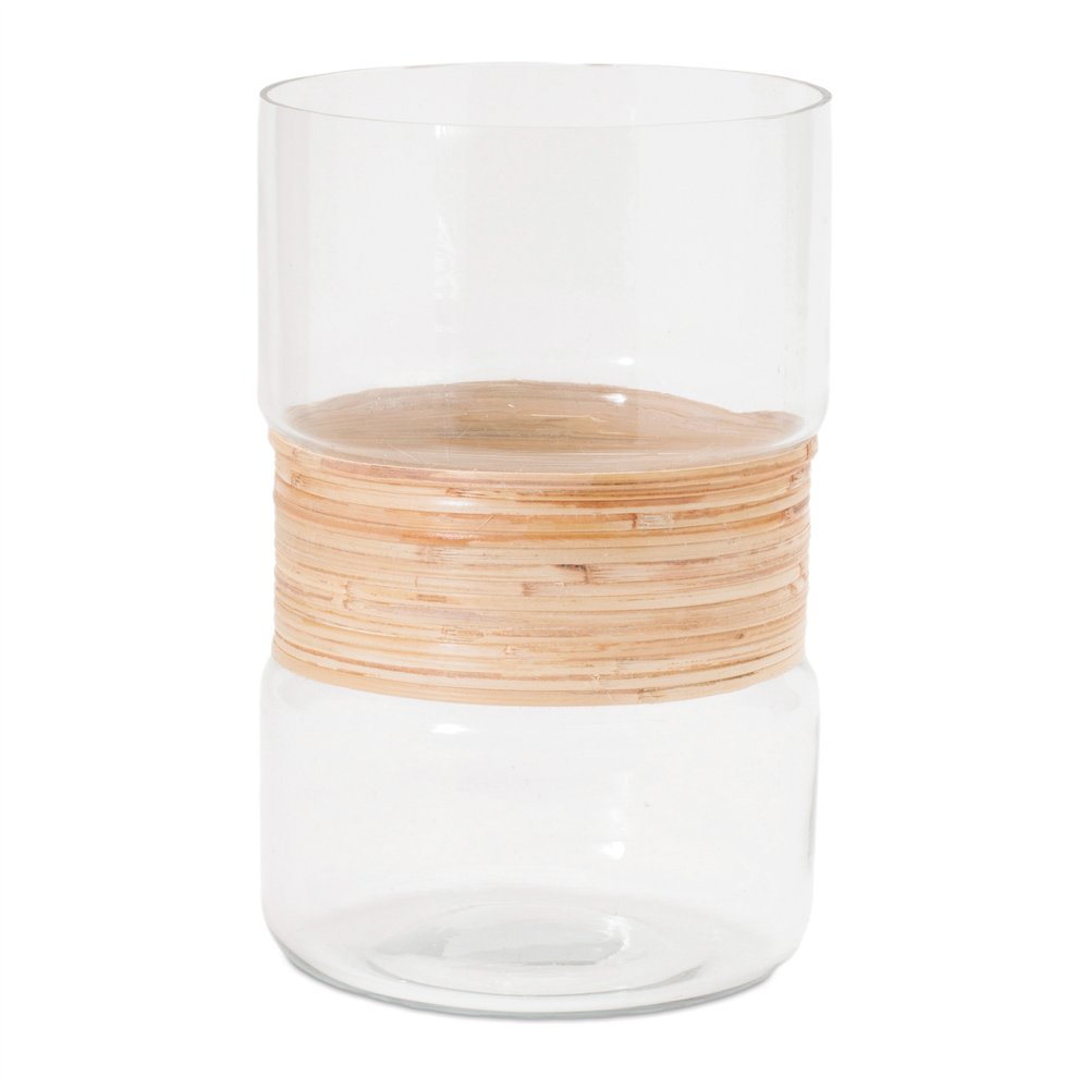 Set of Two Clear And Beige Abstract Glass Tabletop Pillar Candle Holders  Warm Home View