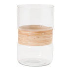 Set of Two Clear And Beige Abstract Glass Tabletop Pillar Candle Holders  Warm Home View