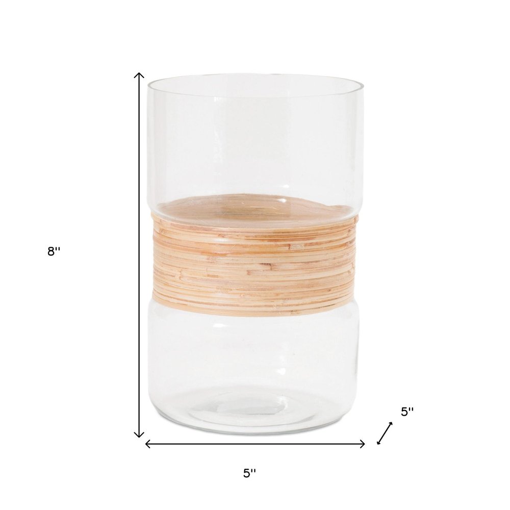 Set of Two Clear And Beige Abstract Glass Tabletop Pillar Candle Holders  Warm Home View