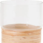 Set of Two Clear And Beige Abstract Glass Tabletop Pillar Candle Holders  Warm Home View