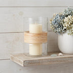 Set of Two Clear And Beige Abstract Glass Tabletop Pillar Candle Holders  Warm Home View