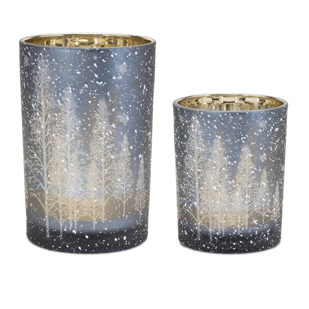 Set of Two Red Snowflake Glass Tabletop Votive Candle Holders  Warm Home View
