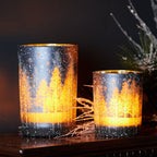 Set of Two Red Snowflake Glass Tabletop Votive Candle Holders  Warm Home View