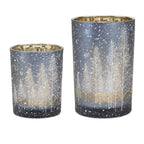 Set of Two Red Snowflake Glass Tabletop Votive Candle Holders  Warm Home View