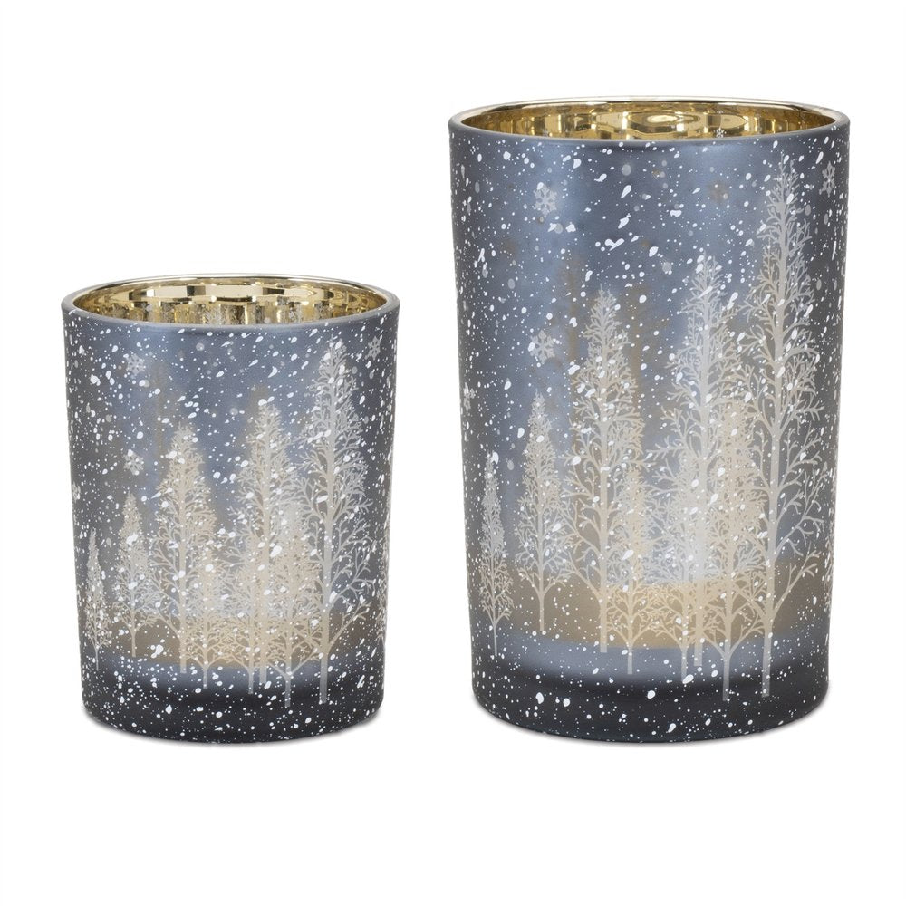 Set of Two Red Snowflake Glass Tabletop Votive Candle Holders  Warm Home View