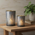 Set of Two Red Snowflake Glass Tabletop Votive Candle Holders  Warm Home View