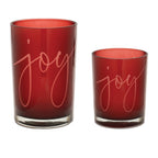 Set of Two Red Snowflake Glass Tabletop Votive Candle Holders  Warm Home View