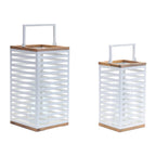 Set of Two White Abstract Metal Tabletop Pillar Candle Holders  Warm Home View