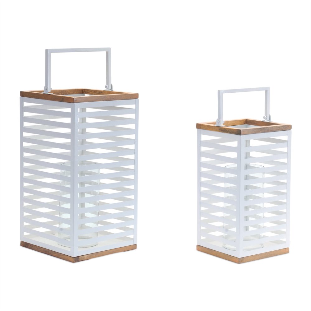 Set of Two White Abstract Metal Tabletop Pillar Candle Holders  Warm Home View