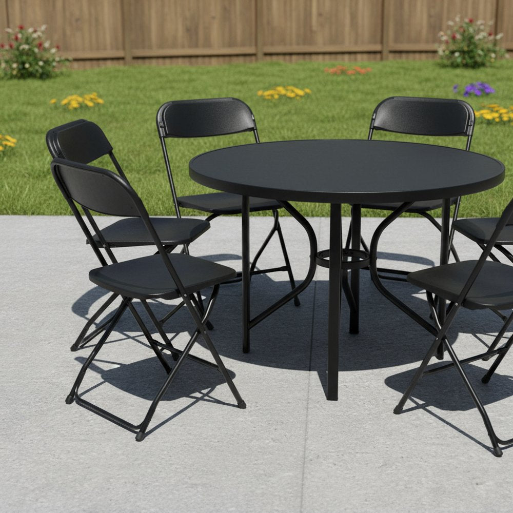 Set of Six Black Metal Outdoor Folding Stacking Dining Chairs  Warm Home View