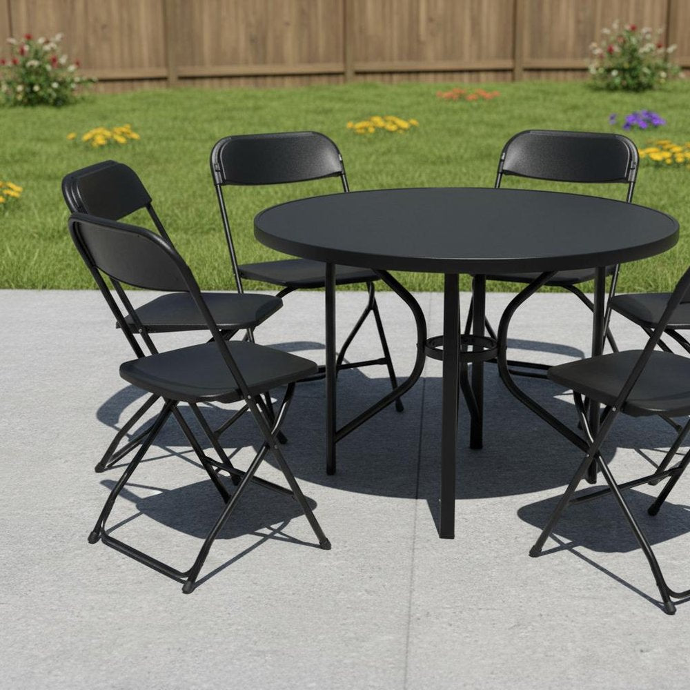 Set of Six Black Metal Outdoor Folding Stacking Dining Chairs  Warm Home View