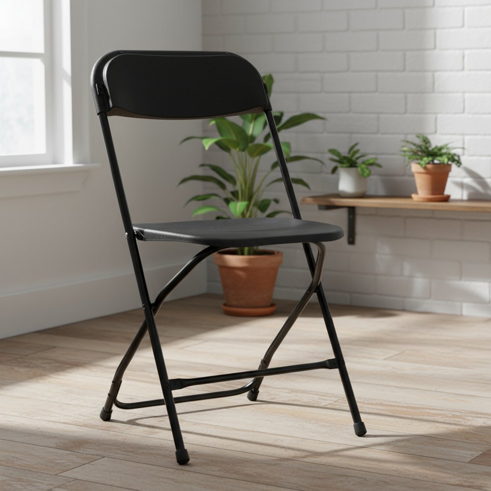 Set of Six Black Metal Outdoor Folding Stacking Dining Chairs  Warm Home View